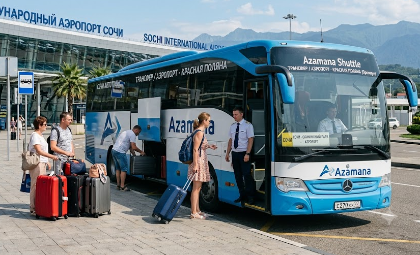 Автобус Azamana Shuttle у аэропорта Сочи